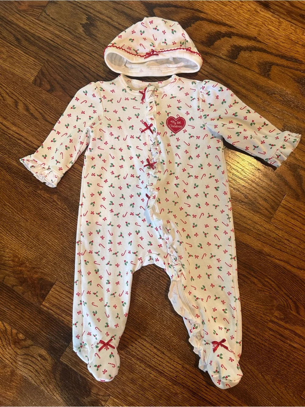 Little Me Christmas Footed Sleeper & Hat Set 6M